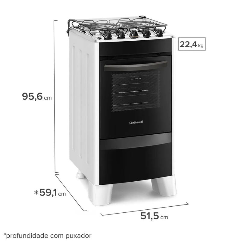 Fogão 4 Bocas Continental Branco Automático com Mesa Compartimentada (FC4CB) - Bivolt