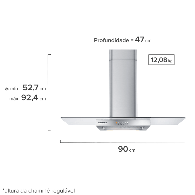 Coifa de parede Continental 90cm Inox com Vidro (CC9VX)