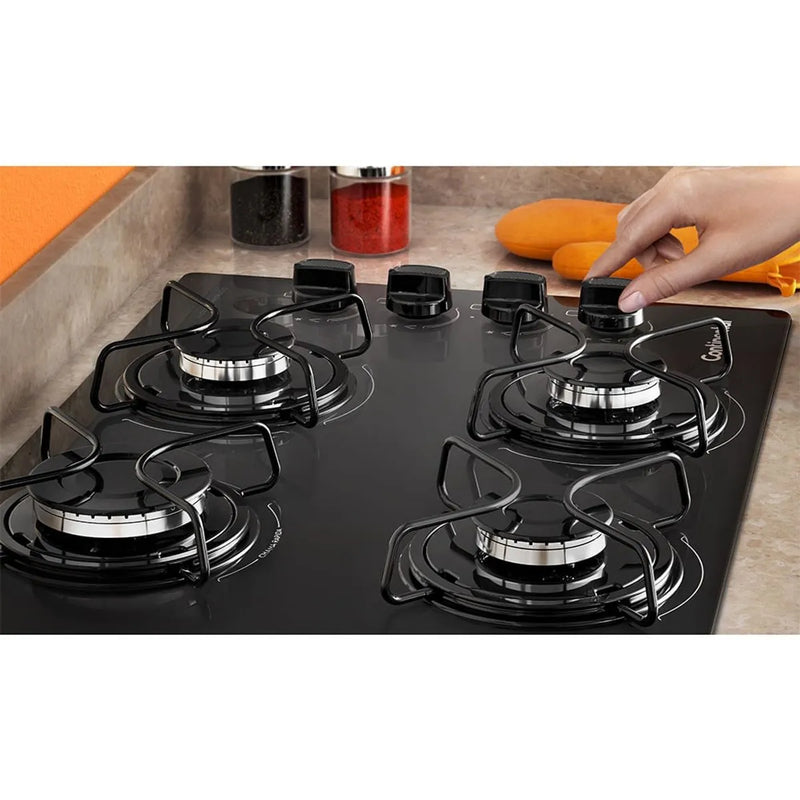 Cooktop 4 Bocas Continental a Gás de Vidro Temperado Preto (KC4GP) - Bivolt