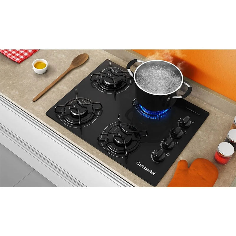 Cooktop 4 Bocas Continental a Gás de Vidro Temperado Preto (KC4GP) - Bivolt