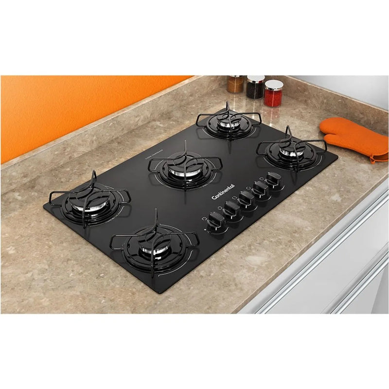 Cooktop 5 Bocas Continental a Gás de Vidro Temperado Preto (KC5GP) - Bivolt