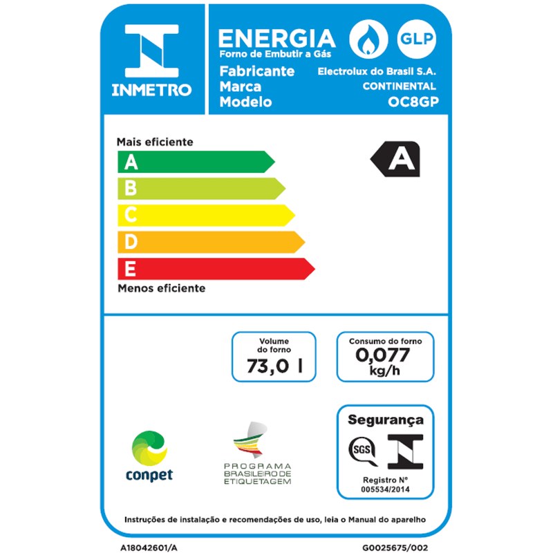 Forno de Embutir Continental a Gás 73 litros com Grill e Timer - Continental (OC8GP)