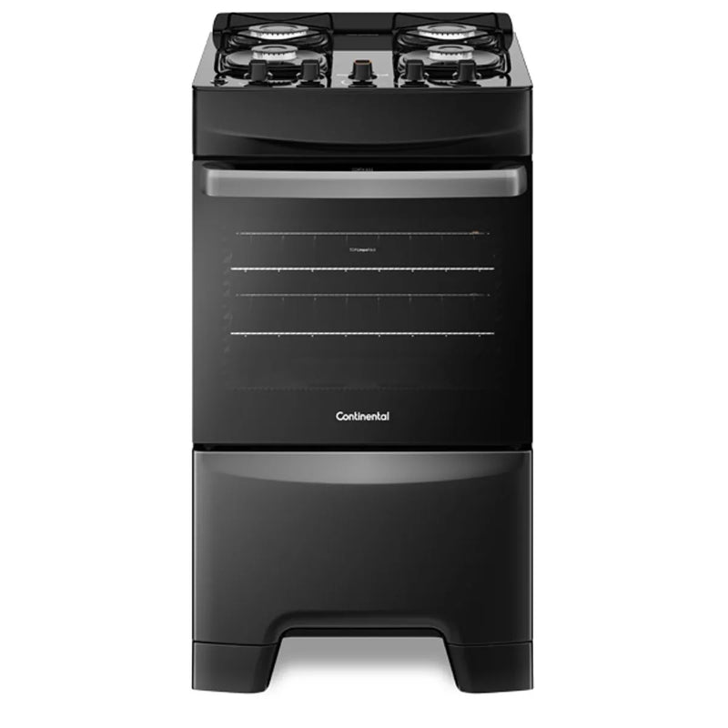 Fogão 4 Bocas Continental Preto Automático com TOPLimpaFácil e Mesa de Vidro (FC4GP) Premium - Bivolt