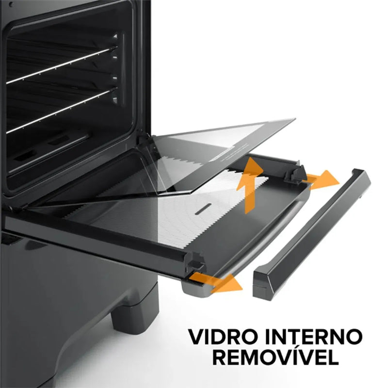 Fogão 4 Bocas Continental Preto Automático com TOPLimpaFácil e Mesa de Vidro (FC4GP) Premium - Bivolt