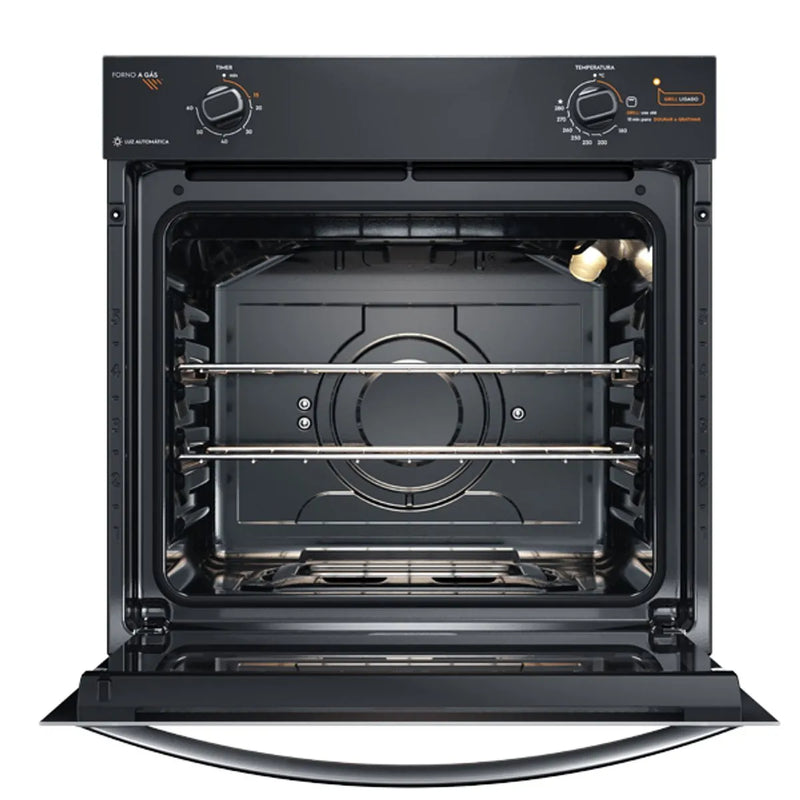 Kit Cooktop 5 Bocas Continental a Gás de Vidro Temperado Preto + Forno de Embutir a Gás Continental 80L com TOPLimpaFácil (KC5GP+OC8GM)