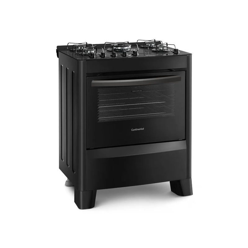 Fogão 5 Bocas Continental Automático Preto com Mesa de Vidro Temperado (FC5VP) - Bivolt