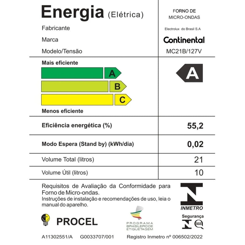 Micro-ondas Continental 21L Branco (MC21B)