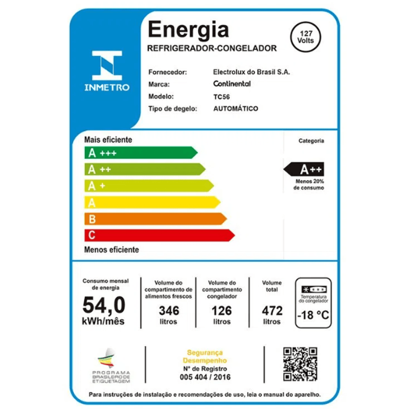 Geladeira/Refrigerador Continental Frost Free Duplex Branca 472 Litros (TC56)