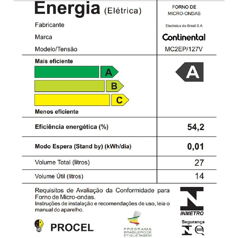 Micro-ondas de Embutir Continental 27L Preto com Função Tira Odor (MC2EP)